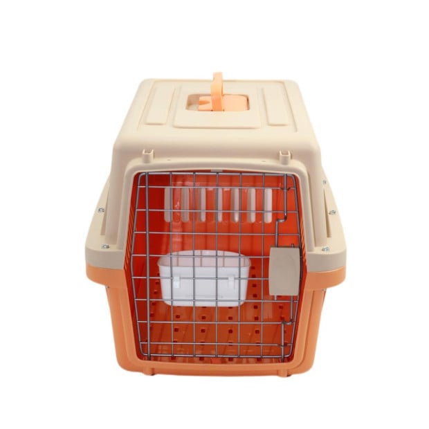 Medium Dog Cat Crate Pet Carrier Airline Cage With Bowl & Tray Orange Image 3