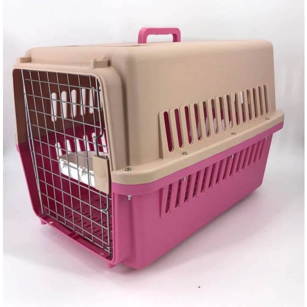 Pink Large Dog Puppy Cat Crate Pet Carrier Cage W Tray Bowl Image 2