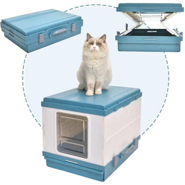 XL Portable Cat Toilet Litter Box Tray House Scoop Blue Image 3