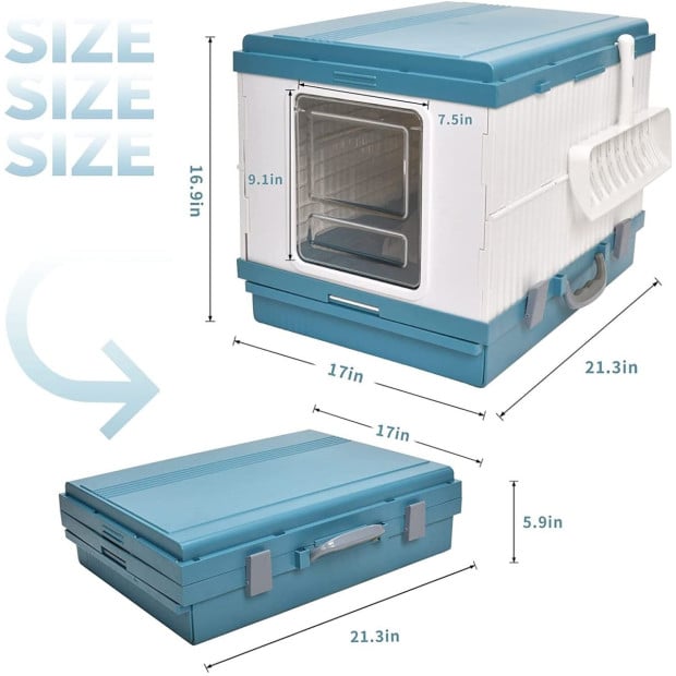 XL Portable Cat Toilet Litter Box Tray House Scoop Blue Image 7