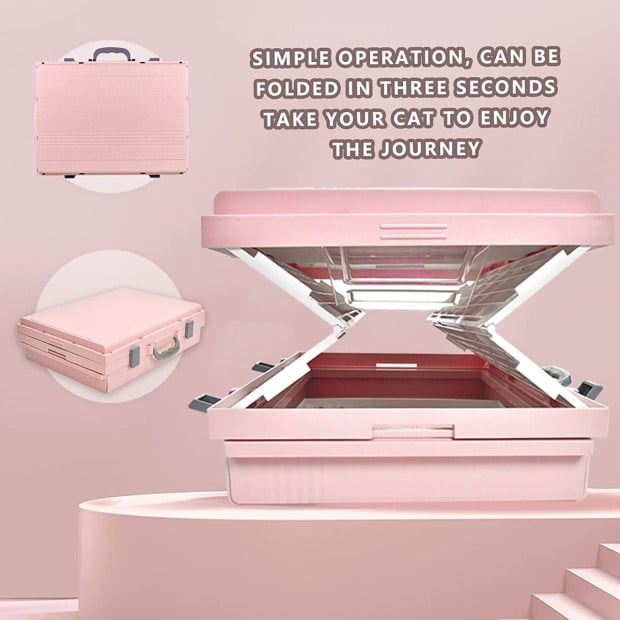 XL Portable Cat Toilet Litter Box Tray Foldable House Scoop Pink Image 3