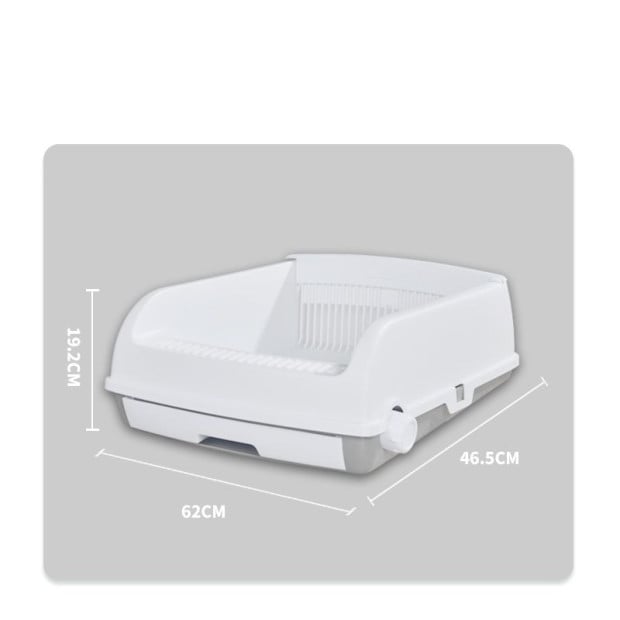 Large Cat Litter Tray Box Kitty Toilet Rack Scoop Cleaning Box White Image 2