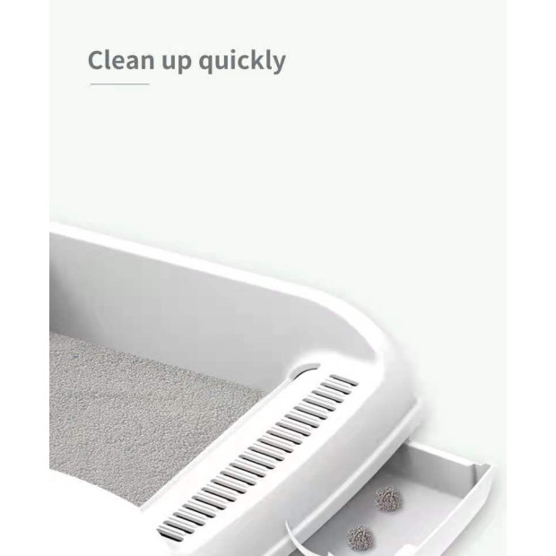 Large Cat Litter Tray Box Kitty Toilet Rack Scoop Cleaning Box White Image 7