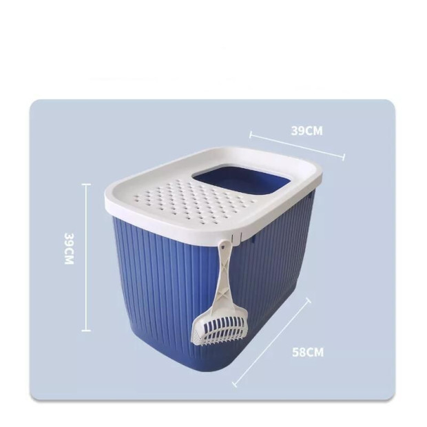 XXL Top Entry Cat Litter Box Large Enclosed Kitty Tray Dark Blue Image 3
