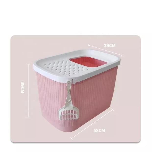 XXL Top Entry Cat Litter Box No Mess Kitty Tray Pink Image 4
