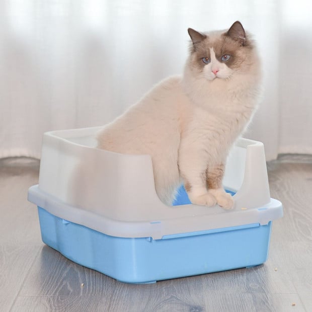 Large Deep Cat Kitty Litter Tray Pet Toilet Tray With Scoop Blue Image 2