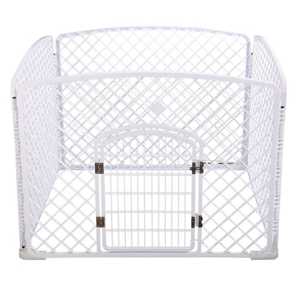 4 Panel Pet Pen Foldable Fence Dog Enclosure With Gate White