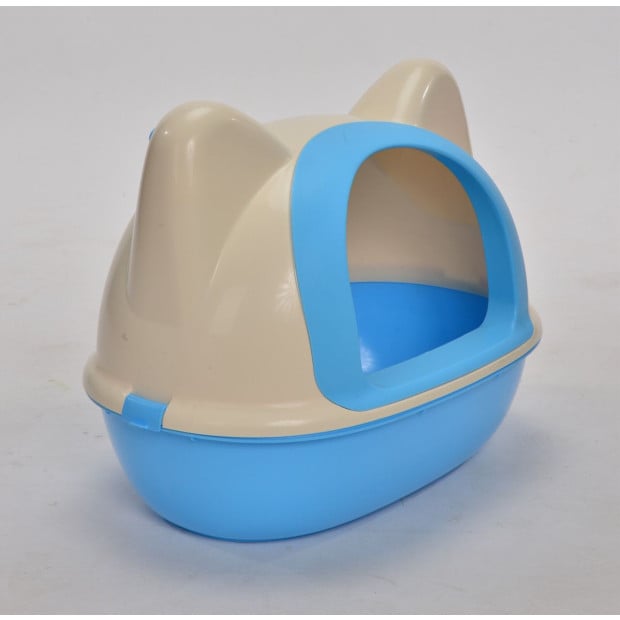 Medium Hooded Cat Toilet Litter Box Tray House With Scoop Blue Image 2