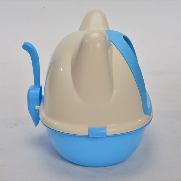 Medium Hooded Cat Toilet Litter Box Tray House With Scoop Blue Image 3