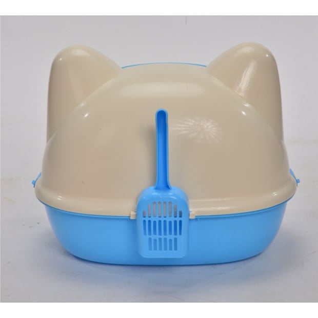 Medium Hooded Cat Toilet Litter Box Tray House With Scoop Blue Image 4