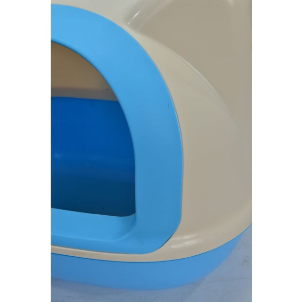 Medium Hooded Cat Toilet Litter Box Tray House With Scoop Blue Image 5