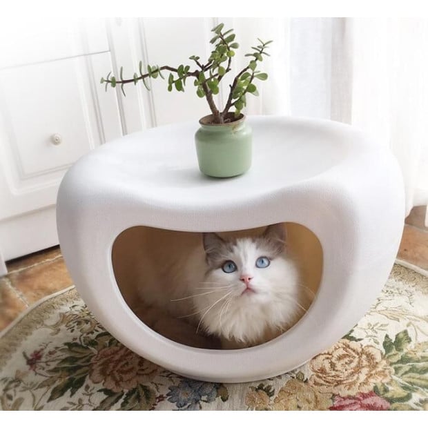 Cat Bed Cave Dog House Kennel Plastic Pet Pod Bedding Igloo White Image 3