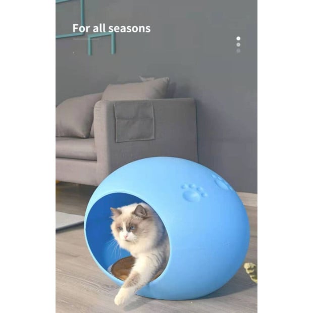 Medium Cave Cat Kitten Box Igloo Cat Bed House Dog Puppy House-blue Image 5