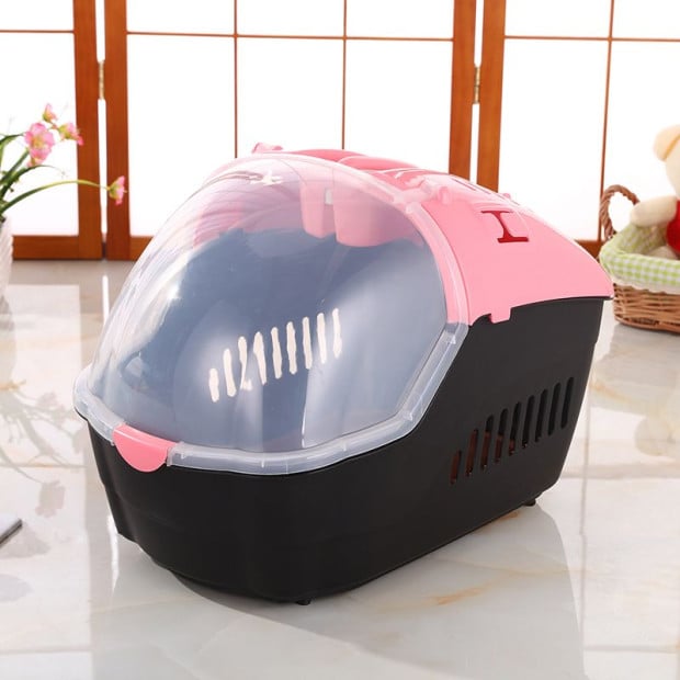 Small Portable Travel Dog Cat Crate Pet Carrier Cage w/ Mat Pink