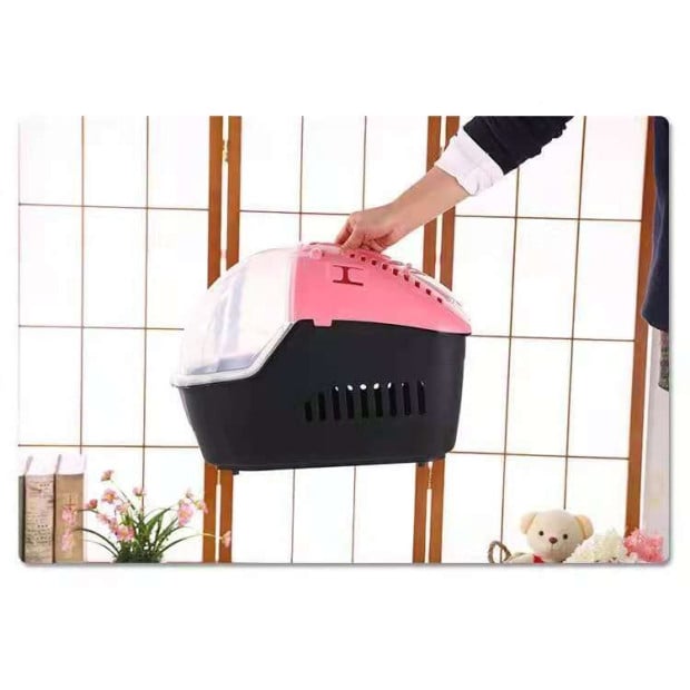 Small Portable Travel Dog Cat Crate Pet Carrier Cage w/ Mat Pink Image 7