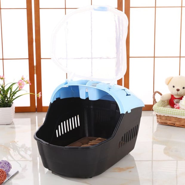 Portable Travel Dog Cat Crate Pet Carrier Comfort Mat Blue Medium Image 2