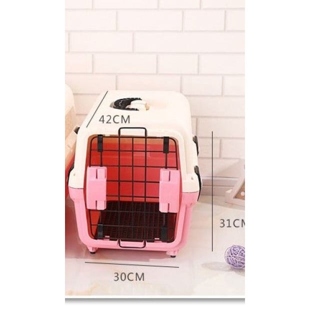 Small Portable Plastic Dog Cat Pet Carrier Travel Cage With Tray Pink Image 7