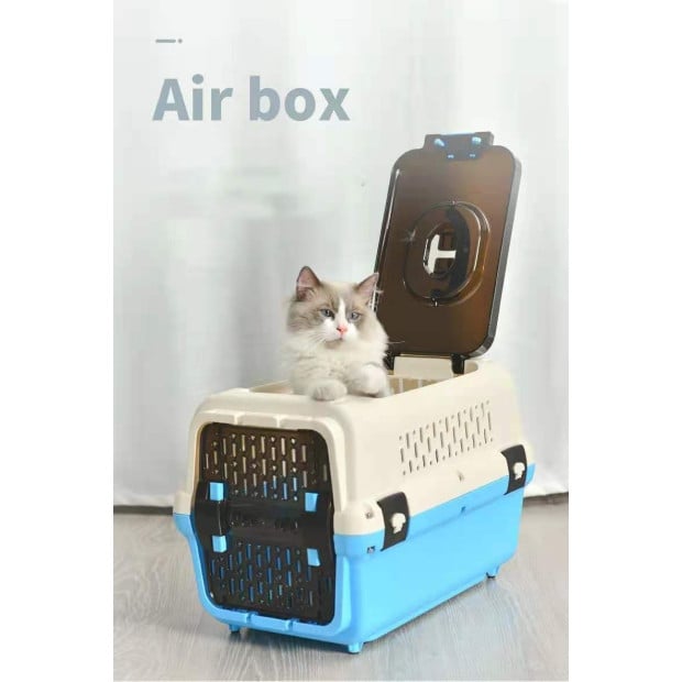 Large Dog Cat Crate Pet Rabbit Carrier Travel Cage Tray Blue Image 2
