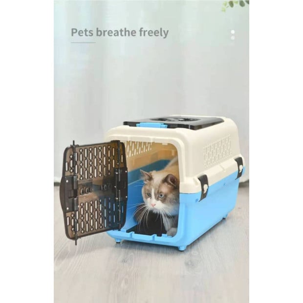 Large Dog Cat Crate Pet Rabbit Carrier Travel Cage Tray Blue Image 3