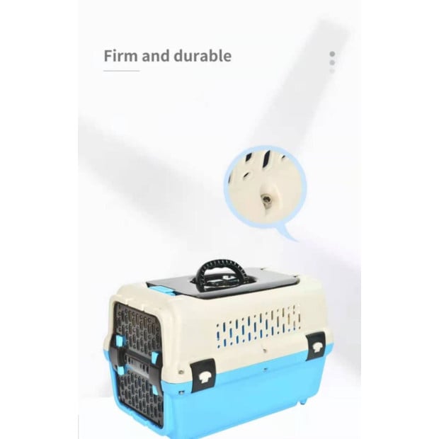 Large Dog Cat Crate Pet Rabbit Carrier Travel Cage Tray Blue Image 4