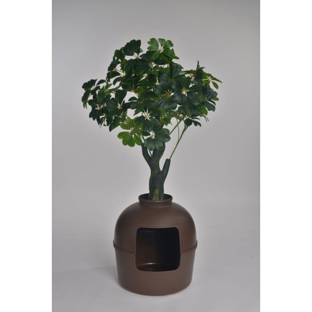 Multifunctional Cat Litter Box Pet Cat House Semi-enclosed Brown Image 3