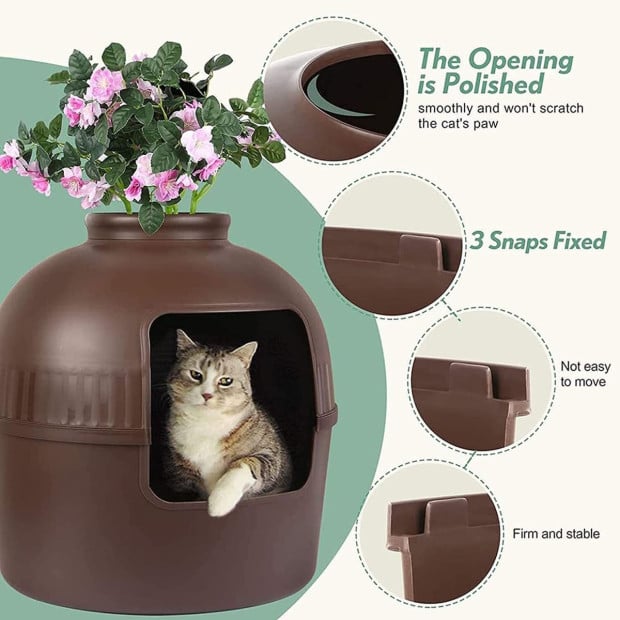Multifunctional Cat Litter Box Pet Cat House Semi-enclosed Brown Image 5
