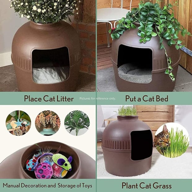Multifunctional Cat Litter Box Pet Cat House Semi-enclosed Brown Image 6