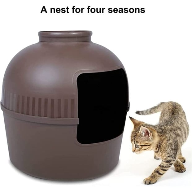 Multifunctional Cat Litter Box Pet Cat House Semi-enclosed Brown Image 8