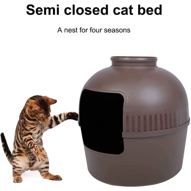 Multifunctional Cat Litter Box Pet Cat House Semi-enclosed Brown Image 9