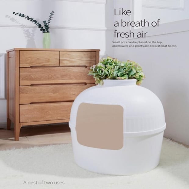Multifunctional Cat Litter Box Pet Cat House Semi-enclosed White Image 2