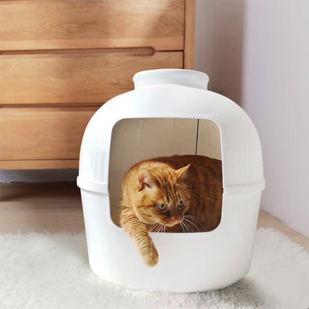 Multifunctional Cat Litter Box Pet Cat House Semi-enclosed White Image 4