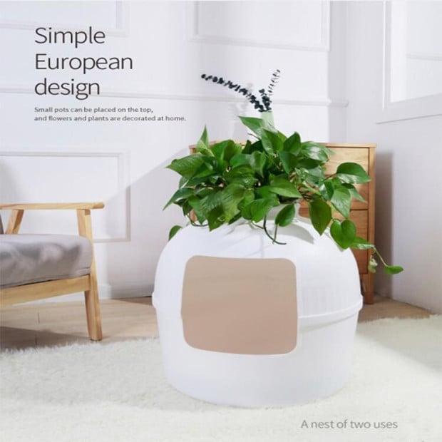 Multifunctional Cat Litter Box Pet Cat House Semi-enclosed White Image 5