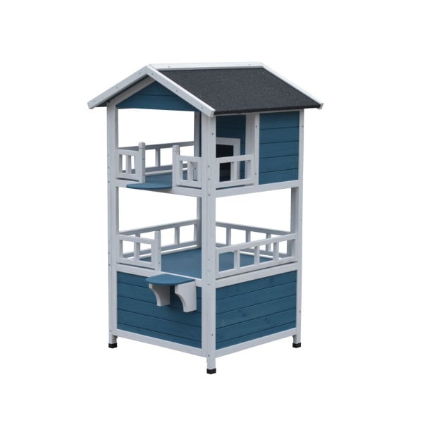 Double Story Cat Shelter Condo With Escape Door Rainproof Kitty House