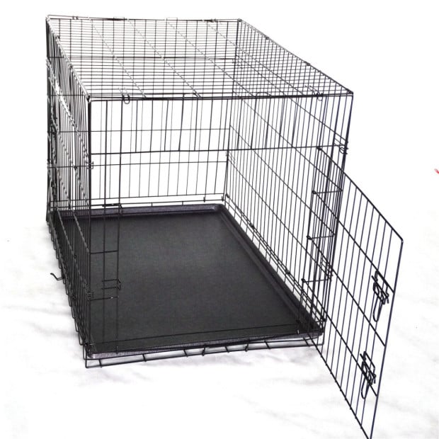 48in Collapsible Metal Dog Puppy Crate Cat Rabbit Cage With Cover Blue Image 3