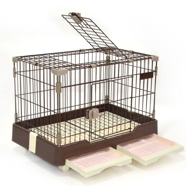 Large Brown Pet Dog Cage Rabbit Crate Kennel w/ Potty Pad & Wheel Image 2