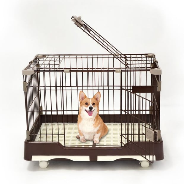 Large Brown Pet Dog Cage Rabbit Crate Kennel w/ Potty Pad & Wheel Image 3