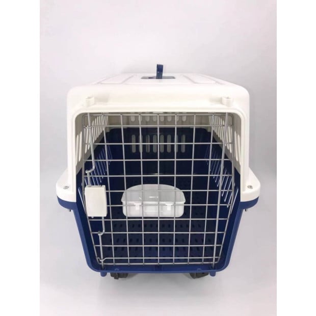 Dog Puppy Cat Crate Pet Carrier Cage w/ Tray Bowl Wheels - Navy XXL Image 2