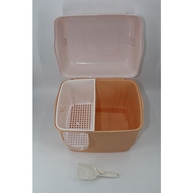 XL Portable Cat Toilet Litter Box Tray With Handle And Scoop Brown Image 2