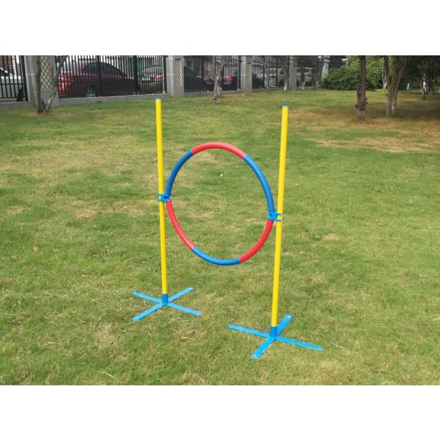 Portable Adjustable Dog Puppy Training Practice Jump Tyre Agility Post 74x50x121 cm Image 2