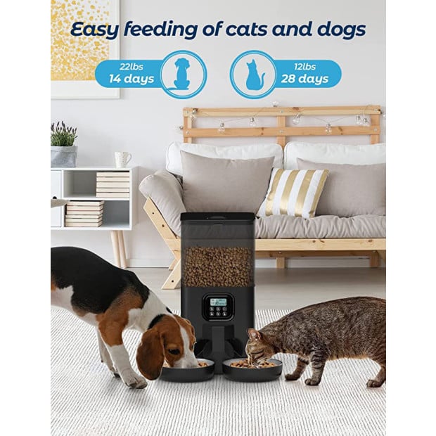 6L Automatic Digital Pet Dog Cat Feeder Double Food Bowl Dispenser Image 2