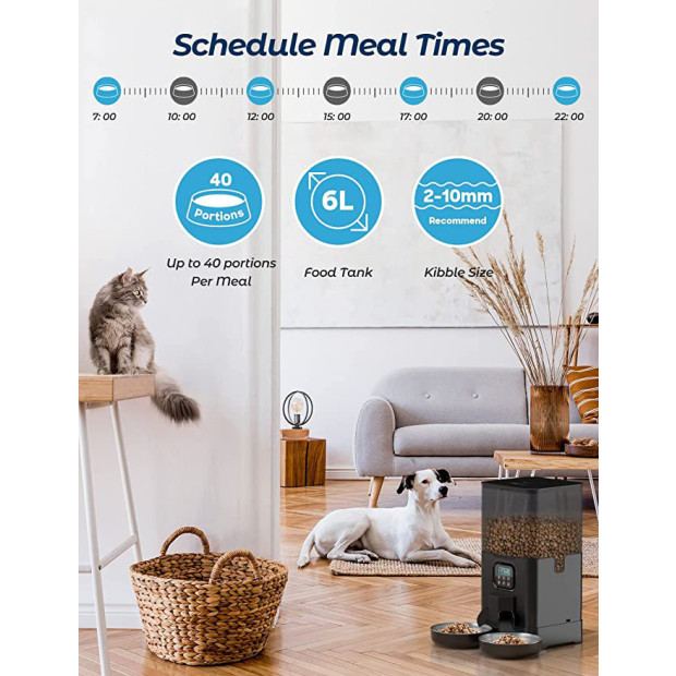 6L Automatic Digital Pet Dog Cat Feeder Double Food Bowl Dispenser Image 3