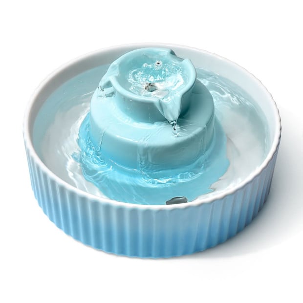 Blue Ceramic Electric Pet Water Fountain Water Feeder Bowl Dispenser