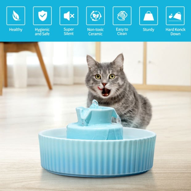 Blue Ceramic Electric Pet Water Fountain Water Feeder Bowl Dispenser Image 2