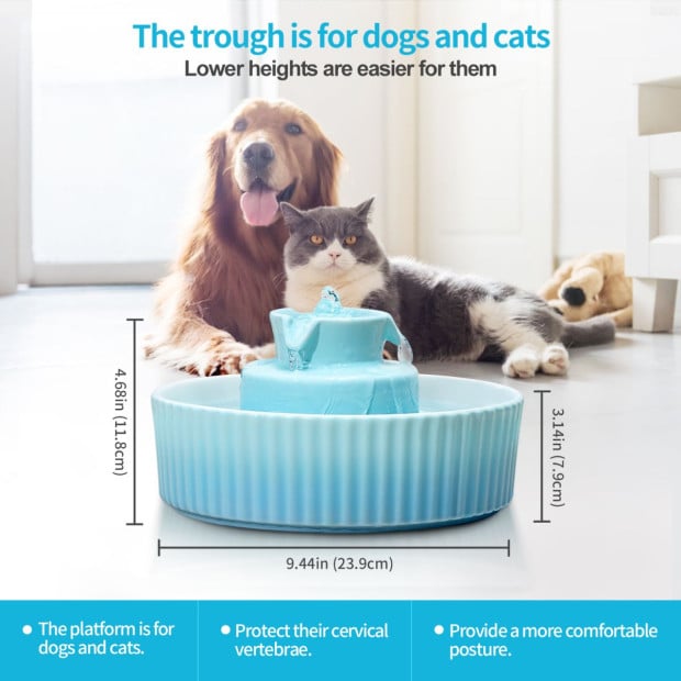Blue Ceramic Electric Pet Water Fountain Water Feeder Bowl Dispenser Image 3