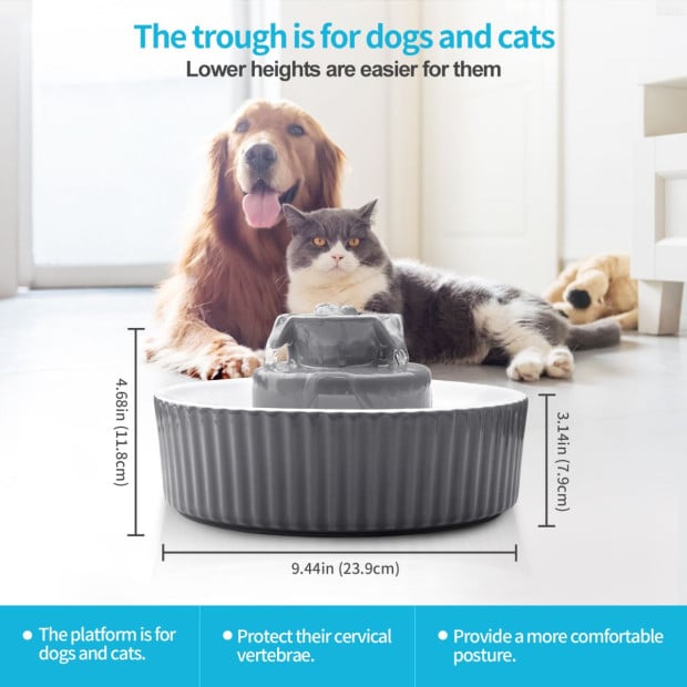 Grey Ceramic Electric Pet Water Fountain Dog Cat Feeder Bowl Dispenser Image 3