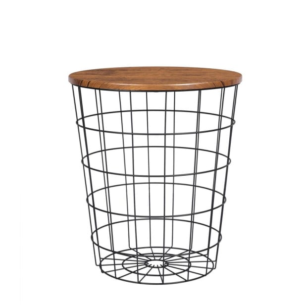 Vintage Round Coffee 2 Tables Steel Frame Brown & Black Image 2