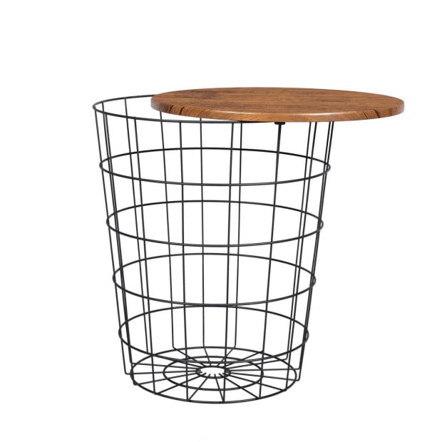 Vintage Round Coffee 2 Tables Steel Frame Brown & Black Image 3