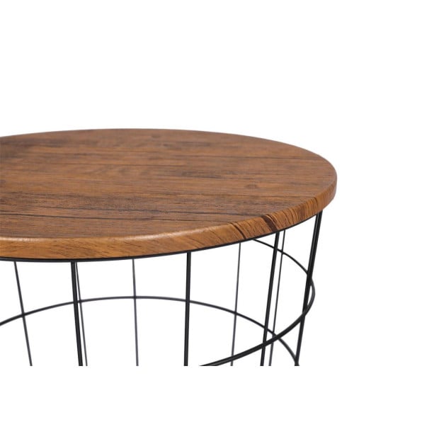 Vintage Round Coffee 2 Tables Steel Frame Brown & Black Image 4