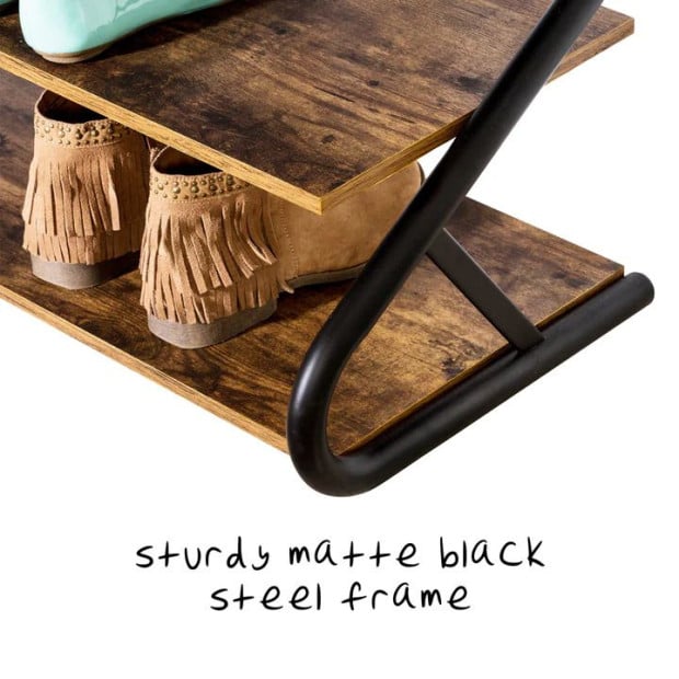 Rustic Wood 3-tier Medium Shoe Rack Shelf Stand Storage Organizer Image 5