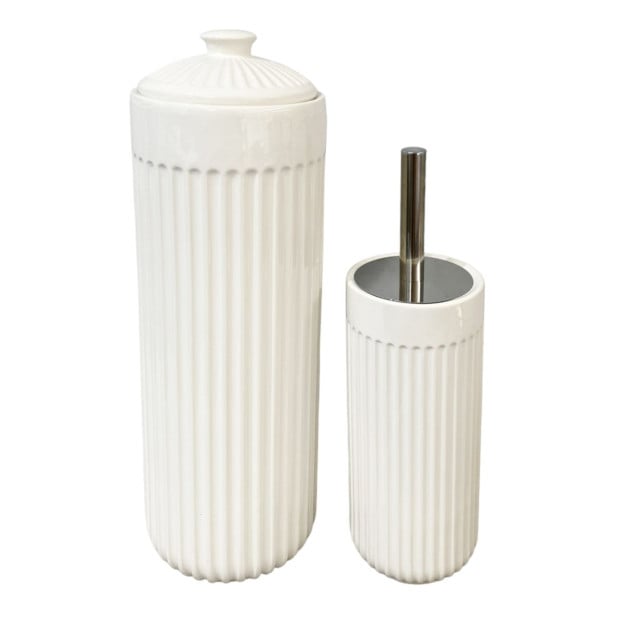 Ceramic Bathroom Toilet Brush Paper Roll Holder - Vertical Lines